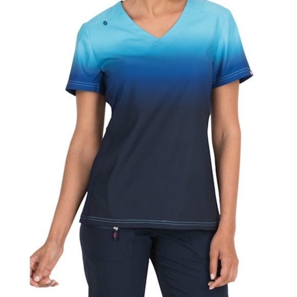 Koi Lite Reform Ombre‎ V-Neck Top, S, Electric Blue and Navy, Scrubs - Picture 9 of 14